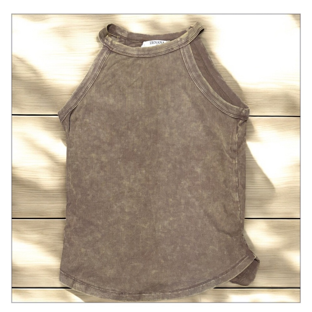 Zenana May Mineral Washed Ribbed Tank Top NWOT